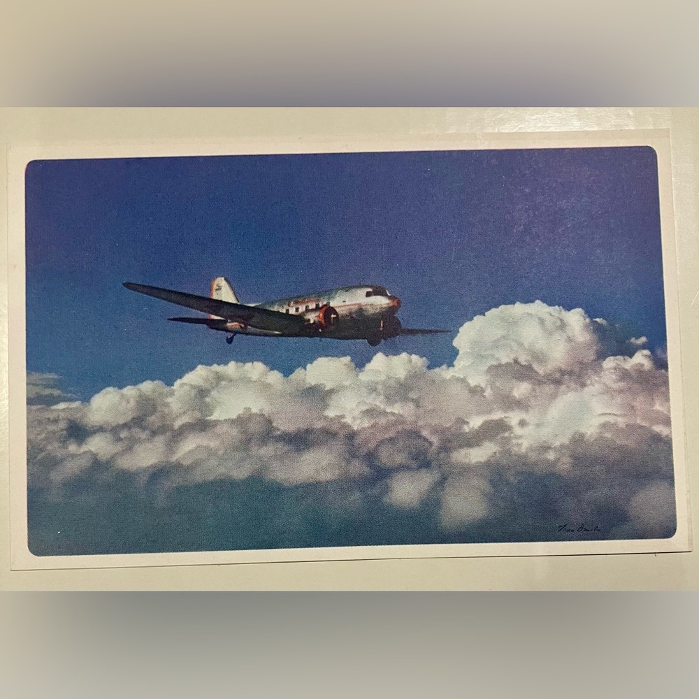 New! 1946 postcard American Airlines Flagships in flight Route of the Flagships